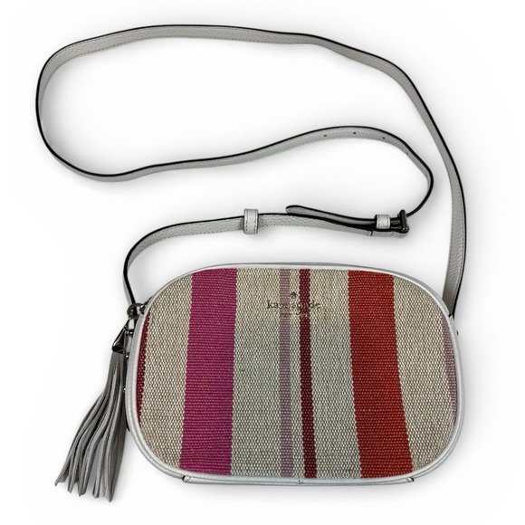 kate spade Handbags - Kate Spade EUC Kourtney Camera Crossbody Bag White Leather/Striped Canvas